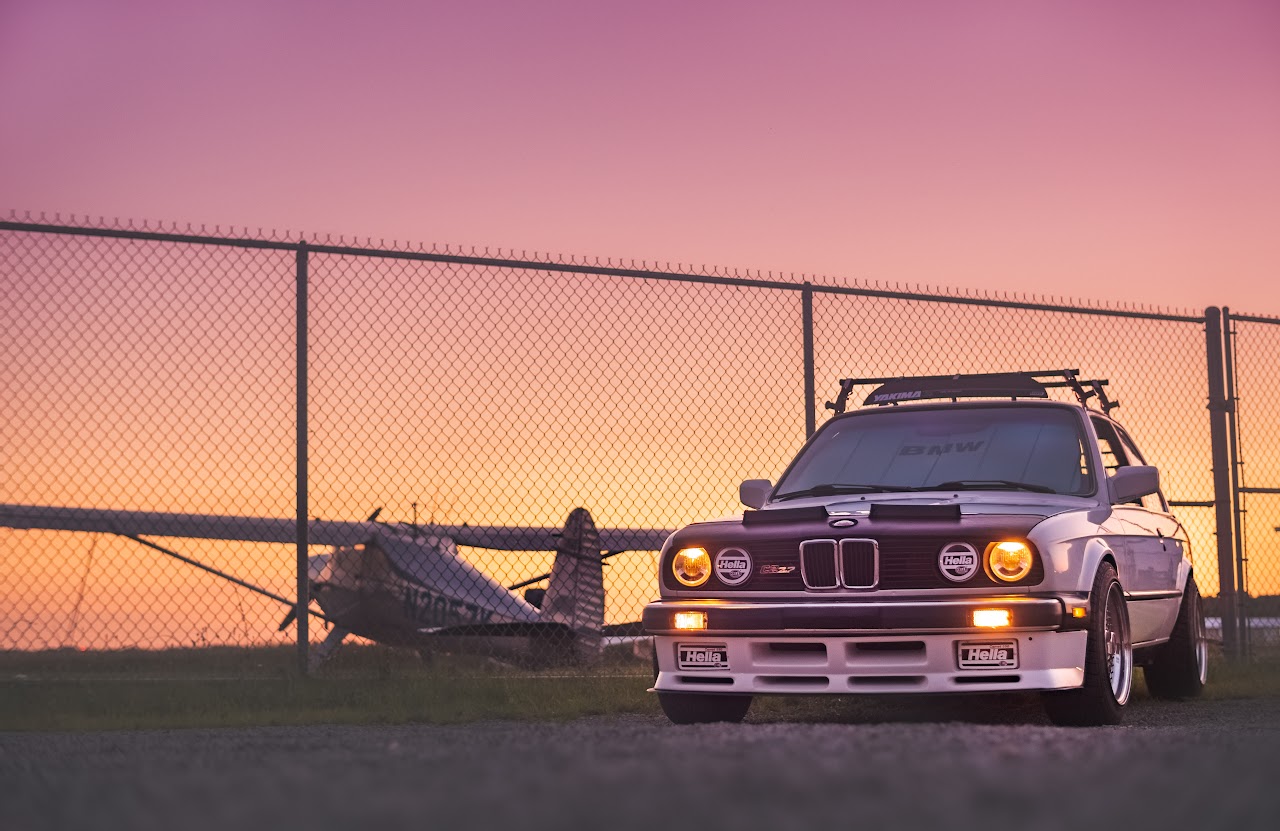Performance car at sunset