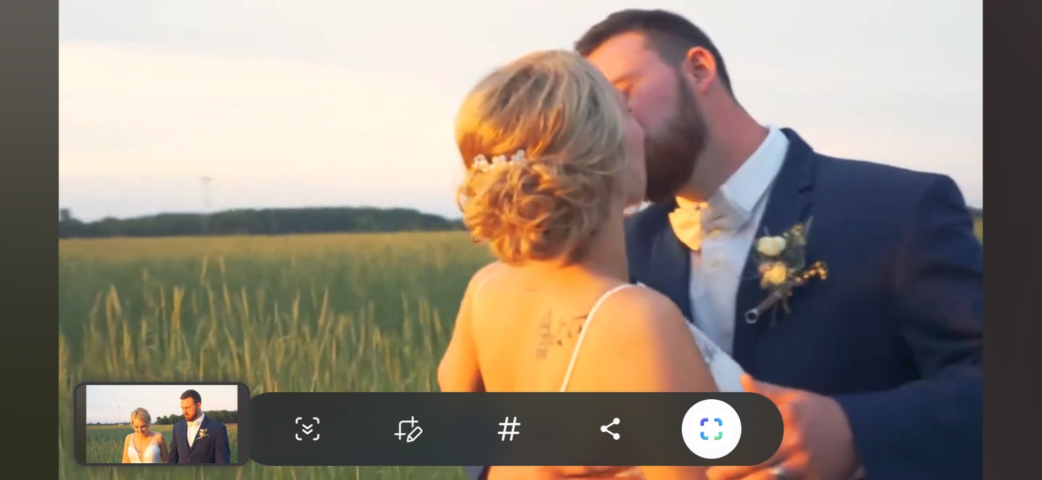 Newly married couple kissing